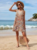 Kadın Kısa Kollu Dantel V Yakalı Desenli Süprem Elbise thumbnail 2