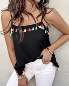 Kadın Ip Askılı Püskül Detaylı Sandy Bluz thumbnail 3