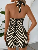 Kadın Boyundan Askılı Halter Yakalı Desenli Süprem Tulum thumbnail 2