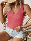 Kadın Kolsuz V Yaka Kalın Askılı Triko Bluz thumbnail 7