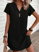 Kadın Kısa Kollu V Yakalı Düğmeli Müslim Kısa Elbise thumbnail 4
