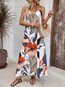 Kadın Ip Askılı Geniş V Yakalı Desenli Süprem Elbise thumbnail 5