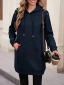 Kadın Uzun Kollu şardonlu Omuz Kuşgöz Detay Eteği Ribanalı Kapşonlu Iki Iplik Elbise thumbnail 3