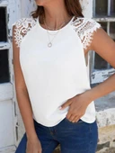 Kadın Kısa Kollu Bisiklet Yaka Ithal Krep Bluz thumbnail 1