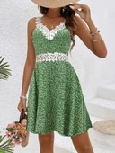 Kadın Askılı Dantel Yakalı çiçek Desenli Süprem Elbise thumbnail 3