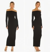 Kadın Uzun Kollu Madonna Yaka Parmak Geçmeli Detay Kaşkorse Elbise thumbnail 2