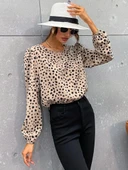 Kadın Uzun Kollu Bisiklet Yaka Desenli Bluz thumbnail 2