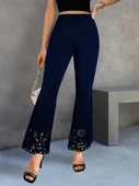 Kadın Yüksek Bel Paçaya Doğru Genişleyen Lazer çiçek Kesim Detaylı Ithal Krep Pantolon thumbnail 1