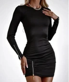 Kadın Bisiklet Yaka Fermuar Detay Fırsat ürün Büzgülü Mini Elbise thumbnail 1