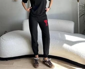 Unisex İki İplik Baskılı Oversize Eşofman Altı - Siyah - 3