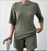 Kadın Kısa Kollu Bisiklet Yaka Kaşkorse Bluz şort Ikili Takım thumbnail 1