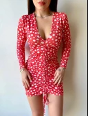 Kadın V Yaka önü Asansör Büzgü Detay Fırsat ürün Puantiyeli Mini Elbise thumbnail 2