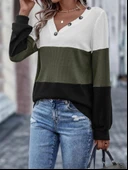 Kadın Uzun Kollu V Yakalı Düğmeli çok Renkli Waffle Bluz thumbnail 4