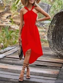 Boyun Askılı Eteği Kruvaze Kesim Viskon Kumaş Elbise thumbnail 5