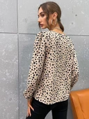 Kadın Uzun Kollu Bisiklet Yaka Desenli Bluz thumbnail 6