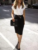 Kadın Kısa Kollu Kruvaze Yaka Krep Elbise (Kemersiz) thumbnail 4