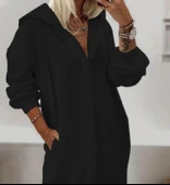 Kadın Uzun Kollu Kapüşonlu Yakası Açık Modal Elbise thumbnail 2