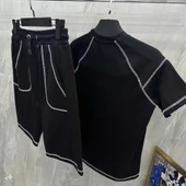 Unisex Karoyaka Dikişli Şortlu Takım - Siyah thumbnail 2