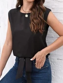 Kadın Sıfır Kol Etek Ucu Bağlama Detay Ithal Krep Bluz thumbnail 9