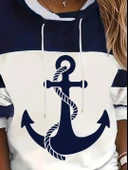 Kadın Uzun Kollu Kapşonlu çıpa Desenli şardonlu Dalgıç Bluz thumbnail 2