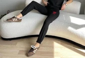 Unisex İki İplik Baskılı Oversize Eşofman Altı - Siyah - 2