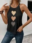 Kadın Omuzlardan Açık Boyundan Askılı Kalp Baskılı Viskon Bluz thumbnail 3