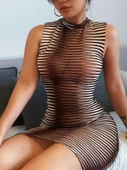 Kadın Sıfır Kol Desenli Mini Bodycon Dalgıç Elbise thumbnail 1