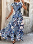 Kadın Kısa Yarasa Kanat Kollu V Yakalı Beli Büzgülü Süprem Elbise thumbnail 3