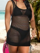 Kadın Askılı Eteği Büzgü Bağlama Detay Delikli örme Triko Pareo Elbise thumbnail 7