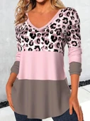 Kadın Uzun Kollu V Yakalı Leopar Baskılı şardonlu Dalgıç Bluz thumbnail 3