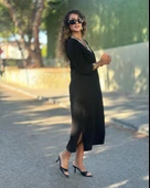 Kadın Uzun Kollu V şerit Yakalı Viskon Iki Iplik Elbise thumbnail 6