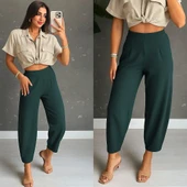 Kadın Yüksek Bel Krep Pantolon - 3