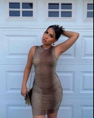 Kadın Sıfır Kol Desenli Mini Bodycon Dalgıç Elbise thumbnail 8