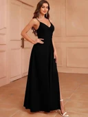 Kadın Ip Askılı Kruvaze Yakalı Derin Dekolteli Yırtmaçlı Ithal Krep Elbise thumbnail 3