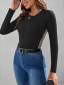 Kadın Uzun Kollu Leopar şeritli Viskon Bluz thumbnail 1