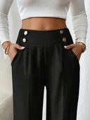 Kadın Beli Lastikli Düğmeli Ithal Krep Pantolon - 2