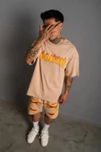 Erkek Alev Baskılı İkili Şortlu Takım - Bej thumbnail 1