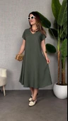 Kadın Kısa Kollu V Yaka Salaş Maxi Boy Elbise thumbnail 2