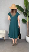 Kadın Kısa Kollu V Yaka Salaş Maxi Boy Elbise thumbnail 4
