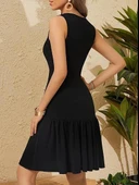 Kadın Askılı Kruvaze Yakalı Fırfırlı Janjan Krep Elbise thumbnail 3