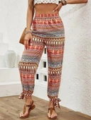 Kadın Yüksek Belli Yanlardan Yırtmaç Detaylı Desenli Bürümcük Pantolon - 3