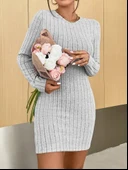 Kadın Uzun Kollu Bisiklet Yaka şardonlu Kalın Fitilli Kaşkorse Mini Boy Elbise thumbnail 5