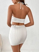 Kadın Sıfır Kol Crop Mini Etek Ikili Triko Takım thumbnail 4