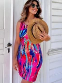 Kadın Kalın Askılı çok Renkli Dalgıç Mini Elbise thumbnail 1