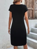 Kadın Kısa Kollu Bisiklet Yaka Viskon Iki Iplik Elbise thumbnail 6