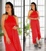 Boyun Askılı Eteği Kruvaze Kesim Viskon Kumaş Elbise thumbnail 2