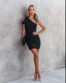 Kadın Tek Omuzu Açık Kelebek Detaylı Janjan Krep Elbise thumbnail 6