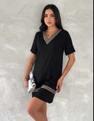 Kadın Kısa Kollu V Yakalı Etnik Desen şerit Detaylı Viskon Elbise thumbnail 10