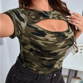 Kadın Kısa Kollu Bisiklet Yaka Dekolteli Süprem Bluz thumbnail 2