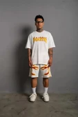Erkek Alev Baskılı İkili Şortlu Takım - Beyaz thumbnail 1
